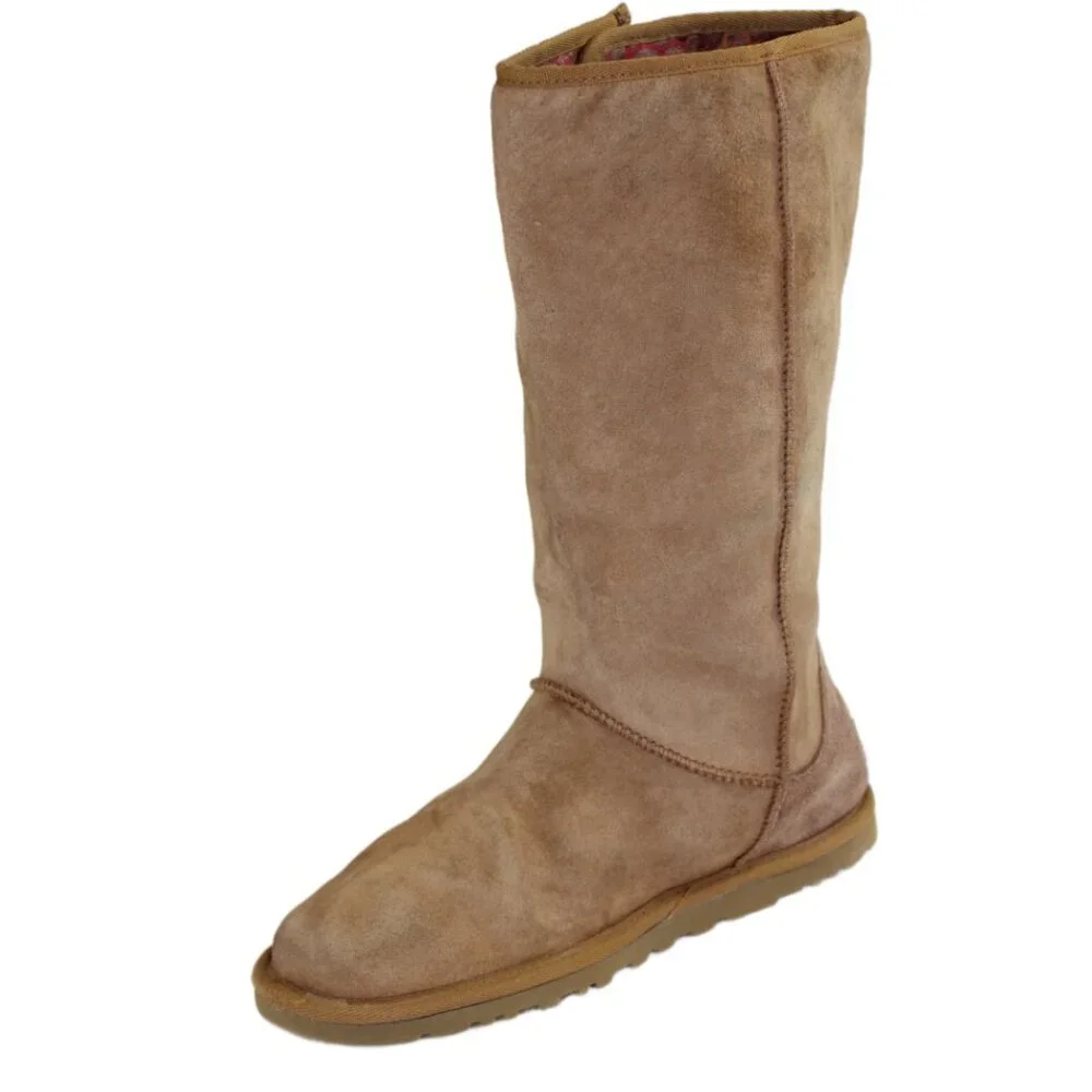 UGG Lo Pro Button Tan Signature Leather Mid-Calf Boots Size 6